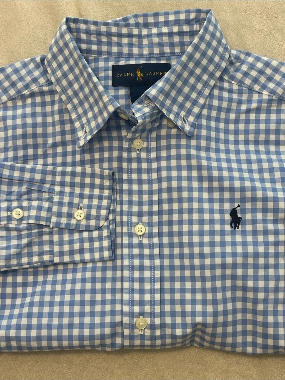 NEW Polo Ralph Lauren Boys 6 Blue Gingham Check Button Down Shirt 100% Cotton
